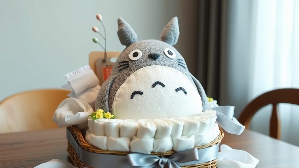 出産祝いにふさわしい特別な贈り物 — おむつケーキ トトロ 3段