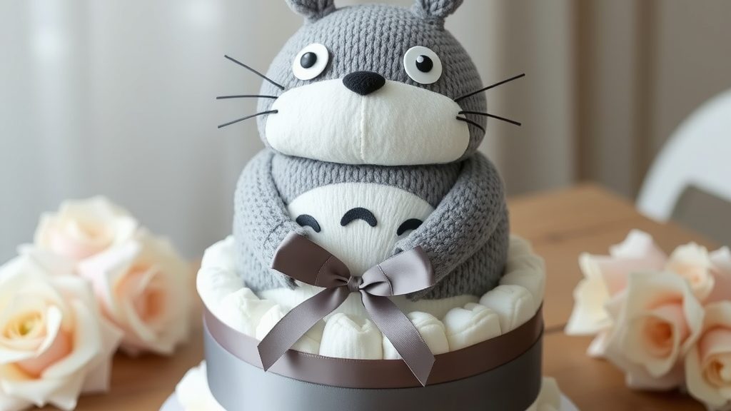 出産祝いにふさわしい華やかさ — トトロおむつケーキ 3段セット(イメージ2)